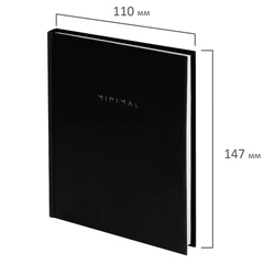 Блокнот МАЛЫЙ ФОРМАТ 110&times;147 мм, А6, 80 л., твердый, клетка, BRAUBERG &laquo;Minimal&raquo;, черный, 116444