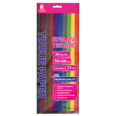 Цветная бумага ТИШЬЮ 17 г/<wbr/>м<sup>2</sup>, 50&times;66 см, 20 листов, 10 цветов, интенсив ассорти, ЗОЛОТАЯ СКАЗКА, 116494