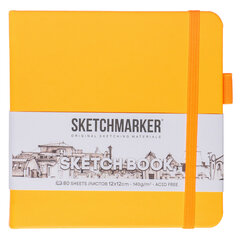 Скетчбук, слоновая кость, 140 г/м2, 120х120 мм, 80 л., КОЖЗАМ, резинка, SKETCHMARKER, 4 цвета НЕОН, 8011