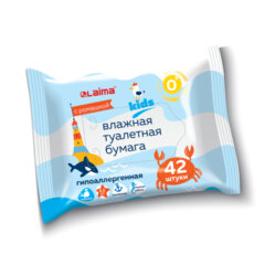 Бумага туалетная влажная детская, смываемая, КОМПЛЕКТ (9 пачек х 42 шт.), БИОРАЗЛАГАЕМАЯ, LAIMA Kids, 116529