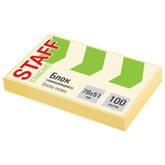 Блок самоклеящийся (стикеры) STAFF STANDARD, ПАСТЕЛЬНЫЙ 76&times;51 мм, желтый, 100 листов, 116581