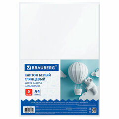 Картон белый А4 МЕЛОВАННЫЙ (белый оборот) 5 листов, BRAUBERG, 200&times;290 мм, 116626