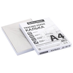 Калька А4 ВЫСОКОЙ ПРОЗРАЧНОСТИ, ПЛОТНАЯ, для печати и творчества, 90 г/<wbr/>м<sup>2</sup>, 100 листов, BRAUBERG, 116643