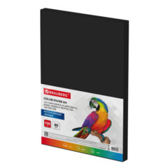 Бумага цветная BRAUBERG, А4, 80 г/<wbr/>м<sup>2</sup>, 100 л., ЧЕРНАЯ, интенсив, для офиса, хобби и творчества, 116666