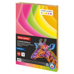 Изображение товара Цветная бумага BRAUBERG А4 75 г/м2 100 л неоновая 5 цветов