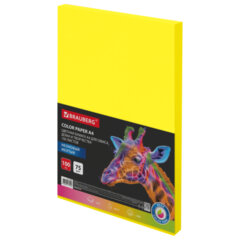 Изображение товара Бумага цветная BRAUBERG, А4, 75 г/м2, 100 л., НЕОН, желтая, для офисной техники, 116670