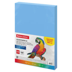 Изображение товара Цветная плотная бумага А4 BRAUBERG 160 г/м2 синий 250 листов