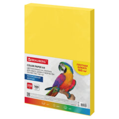 Изображение товара Цветная плотная бумага А4 BRAUBERG 160 г/м2 желтая 250 л.