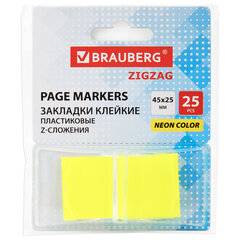 Закладки клейкие Z-сложения, неоновые желтые, BRAUBERG ZigZag, 45х25 мм, 25 шт., в диспенсере, 116676
