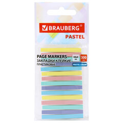 Закладки клейкие пастельные BRAUBERG PASTEL, 44х4 мм, 300 штук (15 блоков х 20 листов), 116683
