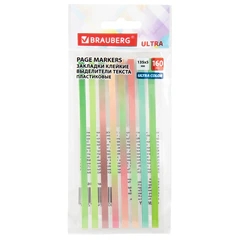 Закладки клейкие, выделители текста, BRAUBERG ULTRA COLOR, 135х5 мм, 160 штук (8 цветов х 20 листов), 116685