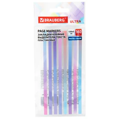 Закладки клейкие, выделители текста, BRAUBERG ULTRA PASTEL COLOR, 135х5 мм, 160 штук (8 цветов х 20 листов), 116686