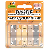 Закладки клейкие Z-сложения FUNSTER (ФАНСТЕР) "Коты", 45х12 мм, 100 шт. (5 цветов х 20 листов), в диспенсере, 116690