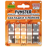Закладки клейкие Z-сложения FUNSTER (ФАНСТЕР) "Коты", 45х12 мм, 100 шт. (5 цветов х 20 листов), в диспенсере, 116690