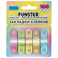 Закладки клейкие Z-сложения FUNSTER (ФАНСТЕР) "Лапки собак", 45х12 мм, 100 шт. (5 цветов х 20 листов), в диспенсере, 116693