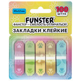Закладки клейкие Z-сложения FUNSTER (ФАНСТЕР) "Лапки собак", 45х12 мм, 100 шт. (5 цветов х 20 листов), в диспенсере, 116693