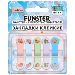 Закладки клейкие Z-сложения FUNSTER (ФАНСТЕР) "Капибары", 45х12 мм, 100 шт. (5 цветов х 20 листов), в диспенсере, 116694