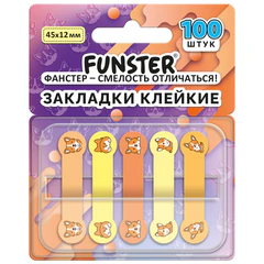 Закладки клейкие Z-сложения FUNSTER (ФАНСТЕР) "Корги", 45х12 мм, 100 шт. (5 цветов х 20 листов), в диспенсере, 116695