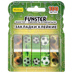 Закладки клейкие Z-сложения FUNSTER (ФАНСТЕР) "Футбол", 45х12 мм, 100 шт. (5 цветов х 20 листов), в диспенсере, 116698