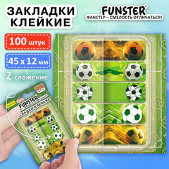 Закладки клейкие Z-сложения FUNSTER (ФАНСТЕР) "Футбол", 45х12 мм, 100 шт. (5 цветов х 20 листов), в диспенсере, 116698