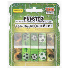 Закладки клейкие Z-сложения FUNSTER (ФАНСТЕР) &laquo;Футбол&raquo;, 45&times;12 мм, 100 шт. (5 цветов х 20 листов), в диспенсере, 116698