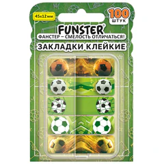 Закладки клейкие Z-сложения FUNSTER (ФАНСТЕР) &laquo;Футбол&raquo;, 45&times;12 мм, 100 шт. (5 цветов х 20 листов), в диспенсере, 116698