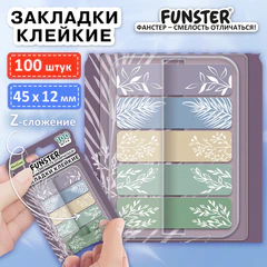 Закладки клейкие Z-сложения FUNSTER (ФАНСТЕР) "Флора", 45х12 мм, 100 шт. (5 цветов х 20 листов), в диспенсере, 116699