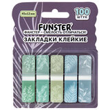Закладки клейкие Z-сложения FUNSTER (ФАНСТЕР) "Флора", 45х12 мм, 100 шт. (5 цветов х 20 листов), в диспенсере, 116699
