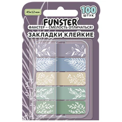 Закладки клейкие Z-сложения FUNSTER (ФАНСТЕР) "Флора", 45х12 мм, 100 шт. (5 цветов х 20 листов), в диспенсере, 116699