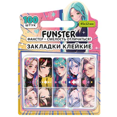 Закладки клейкие Z-сложения FUNSTER (ФАНСТЕР) &laquo;Аниме&raquo;, 45&times;12 мм, 100 шт., (5 цветов х 20 листов), в диспенсере, 116700