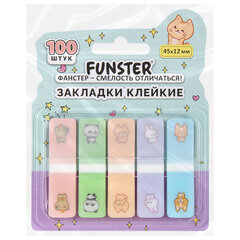 Закладки клейкие Z-сложения FUNSTER (ФАНСТЕР) &laquo;Животные&raquo;, 45&times;12 мм, 100 шт. (5 цветов х 20 листов), в диспенсере, 116702