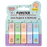 Закладки клейкие Z-сложения FUNSTER (ФАНСТЕР) "Животные", 45х12 мм, 100 шт. (5 цветов х 20 листов), в диспенсере, 116702