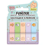 Закладки клейкие Z-сложения FUNSTER (ФАНСТЕР) "Животные", 45х12 мм, 100 шт. (5 цветов х 20 листов), в диспенсере, 116702