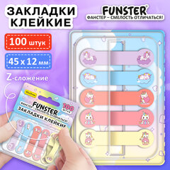 Закладки клейкие Z-сложения FUNSTER (ФАНСТЕР) "Единороги", 45х12 мм, 100 шт. (5 цветов х 20 листов), в диспенсере, 116703