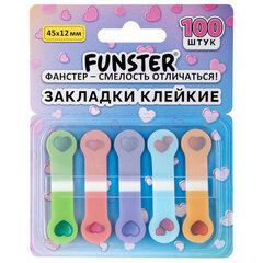 Закладки клейкие Z-сложения FUNSTER (ФАНСТЕР) "Сердечки", 45х12 мм, 100 шт. (5 цветов х 20 листов), в диспенсере, 116704