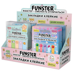 Закладки клейкие Z-сложения FUNSTER (ФАНСТЕР) "Ассорти", 45х12 мм, 100 шт., (5 цветов х 20 листов), в диспенсере, 116706