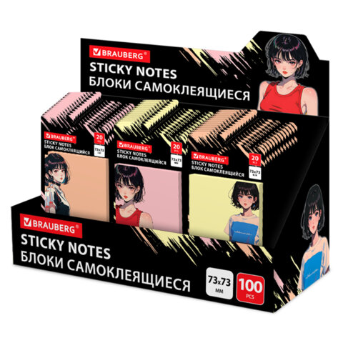 Блок самоклеящийся (стикеры) BRAUBERG ANIME, 73х73 мм, 20 листов, дизайн ассорти, 116710