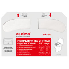 Покрытия на унитаз EXTRA, 1/<wbr/>2 сложения, LAIMA (Система V1), 18 г/<wbr/>м<sup>2</sup>, КОМПЛЕКТ 250 шт., 37&times;42,5 см, 116730