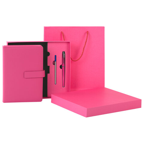 Ежедневник в подарочном наборе 5 в 1, А5, 145x212 мм, BRAUBERG "President", под кожу, 160 листов, розовый, 116852 - фото 9