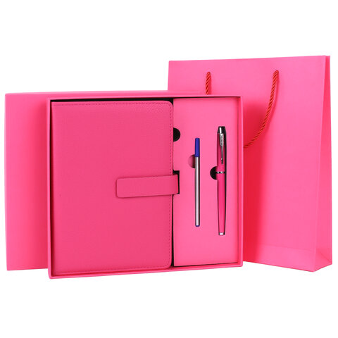 Ежедневник в подарочном наборе 5 в 1, А5, 145x212 мм, BRAUBERG "President", под кожу, 160 листов, розовый, 116852