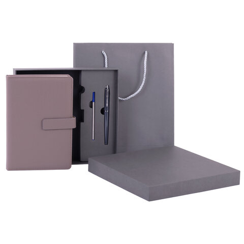 Ежедневник в подарочном наборе 5 в 1, А5, 145x212 мм, BRAUBERG "President", под кожу, 160 листов, серый, 116854 - фото 9