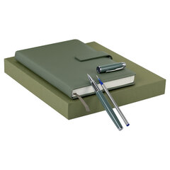 Ежедневник в подарочном наборе 5 в 1, А5, 145&times;212 мм, BRAUBERG &laquo;President&raquo;, под кожу, 160 листов, зеленый, 116855