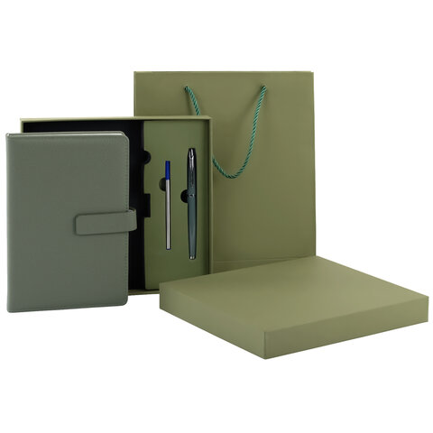 Ежедневник в подарочном наборе 5 в 1, А5, 145x212 мм, BRAUBERG "President", под кожу, 160 листов, зеленый, 116855 - фото 8