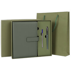 Ежедневник в подарочном наборе 5 в 1, А5, 145&times;212 мм, BRAUBERG &laquo;President&raquo;, под кожу, 160 листов, зеленый, 116855