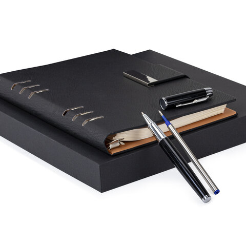 Ежедневник на кольцах в наборе с ручкой А5, 165x229 мм, BRAUBERG "Lux", под кожу, 100 листов, черный, 116856 - фото 8