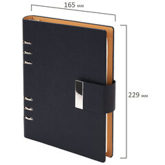 Ежедневник на кольцах в наборе с ручкой А5, 165&times;229 мм, BRAUBERG &laquo;Lux&raquo;, под кожу, 100 листов, черный, 116856