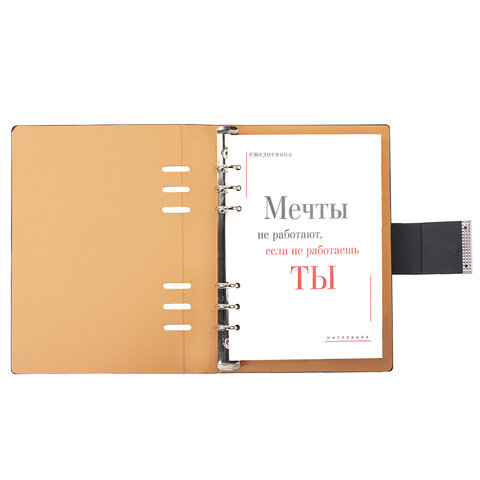 Ежедневник на кольцах в наборе с ручкой А5, 165x229 мм, BRAUBERG "Lux", под кожу, 100 листов, черный, 116856 - фото 4