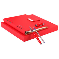 Ежедневник на кольцах в наборе с ручкой А5, 165&times;229 мм, BRAUBERG &laquo;Lux&raquo;, под кожу, 100 листов, красный, 116857