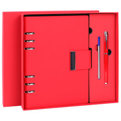 Ежедневник на кольцах в наборе с ручкой А5, 165&times;229 мм, BRAUBERG &laquo;Lux&raquo;, под кожу, 100 листов, красный, 116857