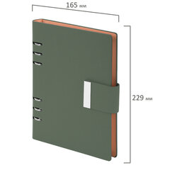 Ежедневник на кольцах в наборе с ручкой А5, 165&times;229 мм, BRAUBERG &laquo;Lux&raquo;, под кожу, 100 листов, зеленый, 116858